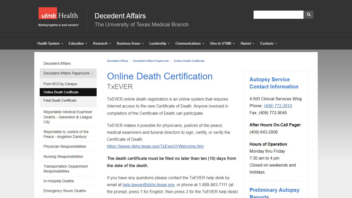 Online Death Certificate - Decedent Affairs